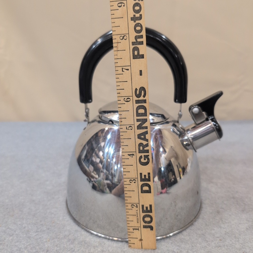 Stainless Steel Whistling Tea Kettle Stovetop Mirror Finish Black Handle - Picture 2 of 6